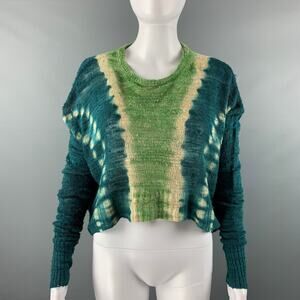 ALTUZARRA Size S Green Blue Silk Tie Dye Cropped Casual Top